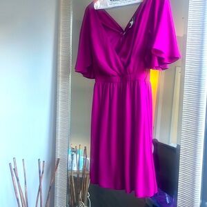 Flutter sleeve raspberry colored dress